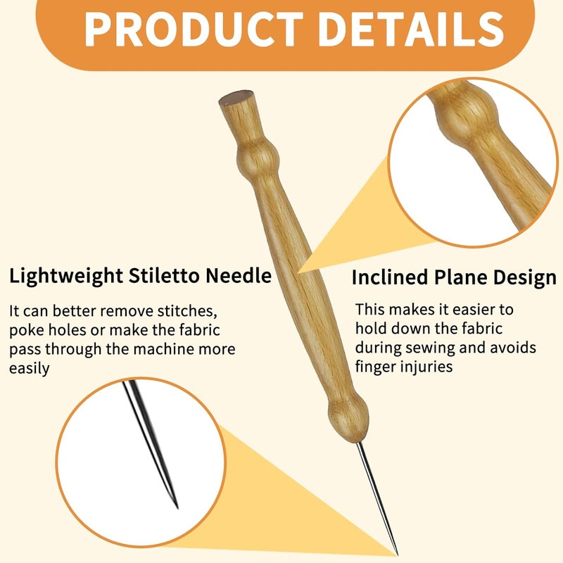 MCSDFN Multifunctional Sewing Awl Tool with Wooden Handle - Precision Stiletto Pressing Tool for Quilting, Leathercraft & Fabric Projects - Image 5